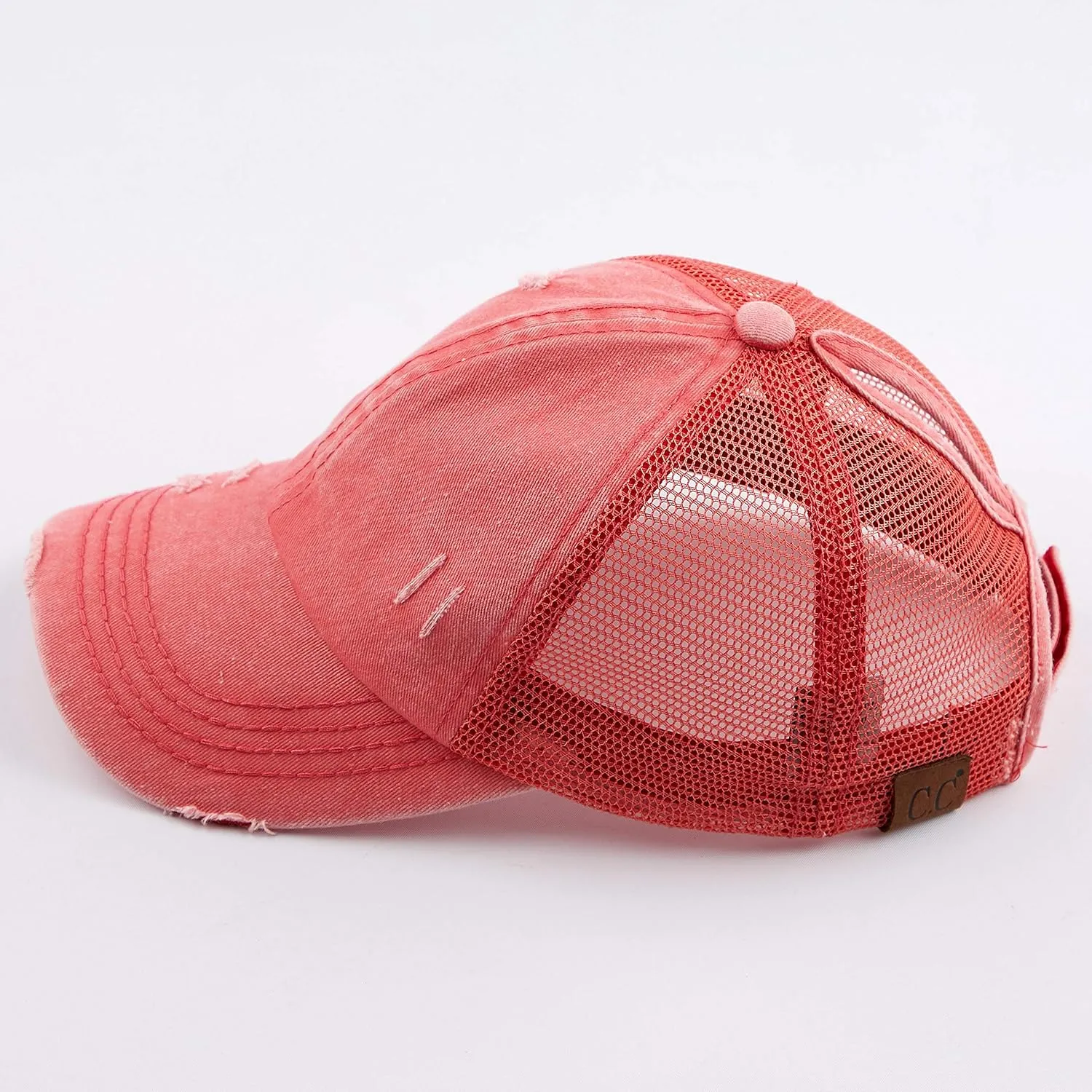 C.C Hatsandscarf Exclusives Washed Distressed Cotton Denim Ponytail Hat Adjustable Baseball Cap (BT-12) (BT-13)