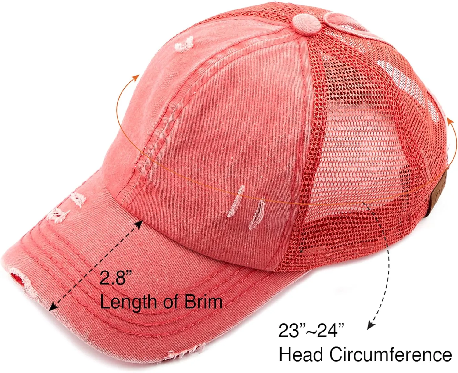 C.C Hatsandscarf Exclusives Washed Distressed Cotton Denim Ponytail Hat Adjustable Baseball Cap (BT-12) (BT-13)