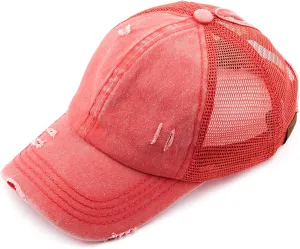C.C Hatsandscarf Exclusives Washed Distressed Cotton Denim Ponytail Hat Adjustable Baseball Cap (BT-12) (BT-13)