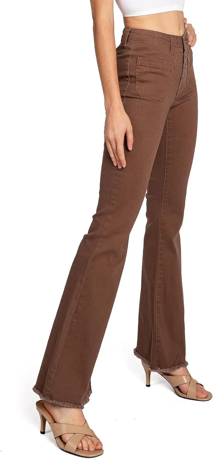 Celebrity Pink Regeneration Women's Juniors Mid Rise Patch Pocket Flare Jeans