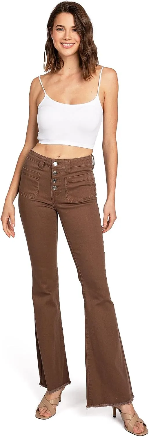 Celebrity Pink Regeneration Women's Juniors Mid Rise Patch Pocket Flare Jeans