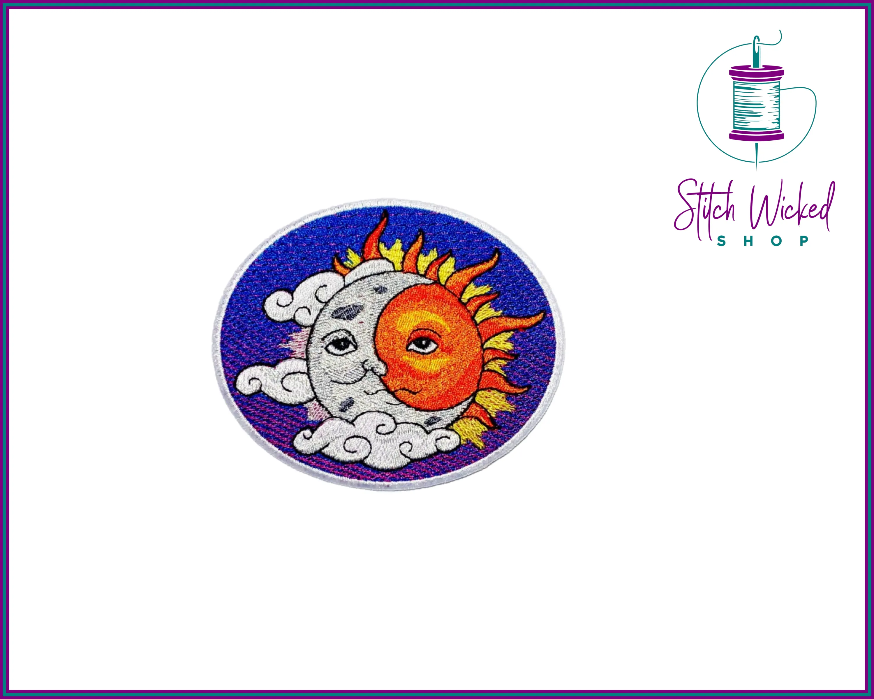 Celestial Sun and Moon, Fully Embroidered Patch