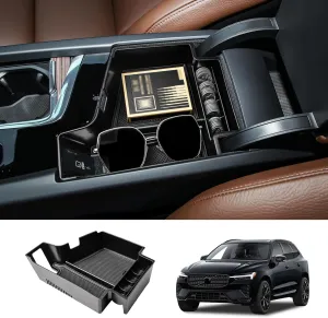 Center Console Organizer Compatible with Volvo XC60 2018-2024/ XC90 2021-2024/ S90 S60 2020-2024/ V60 2019-2024/ V90 2017-2024 Accessories, Armrest Box Insert Tray Storage Box Charging Hole