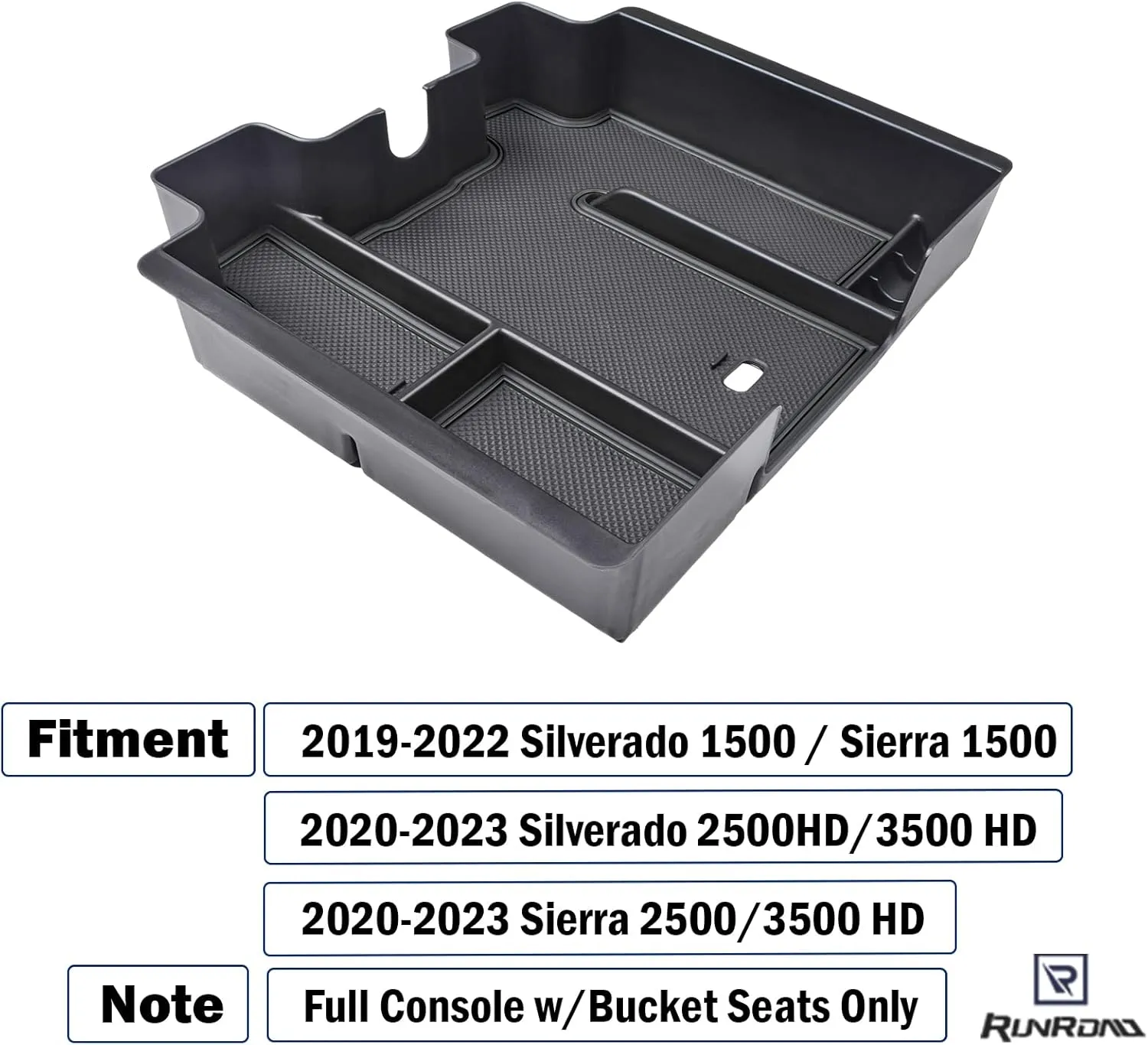 Center Console Organizer Tray Compatible with 2019-2022 Chevy Silverado 1500/GMC Sierra 1500 and 20-23 Silverado/Sierra 2500HD/3500HD Accessories, Full Console with Bucket Seats ONLY, Black