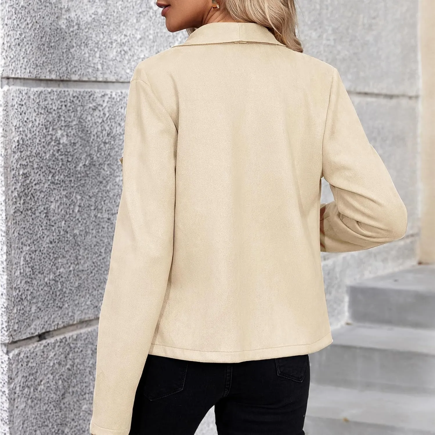 Century Star Womens Fashion Moto Jacket Woman Faux Suede Cropped Coat Casual Long Sleeve Open Front Outwear