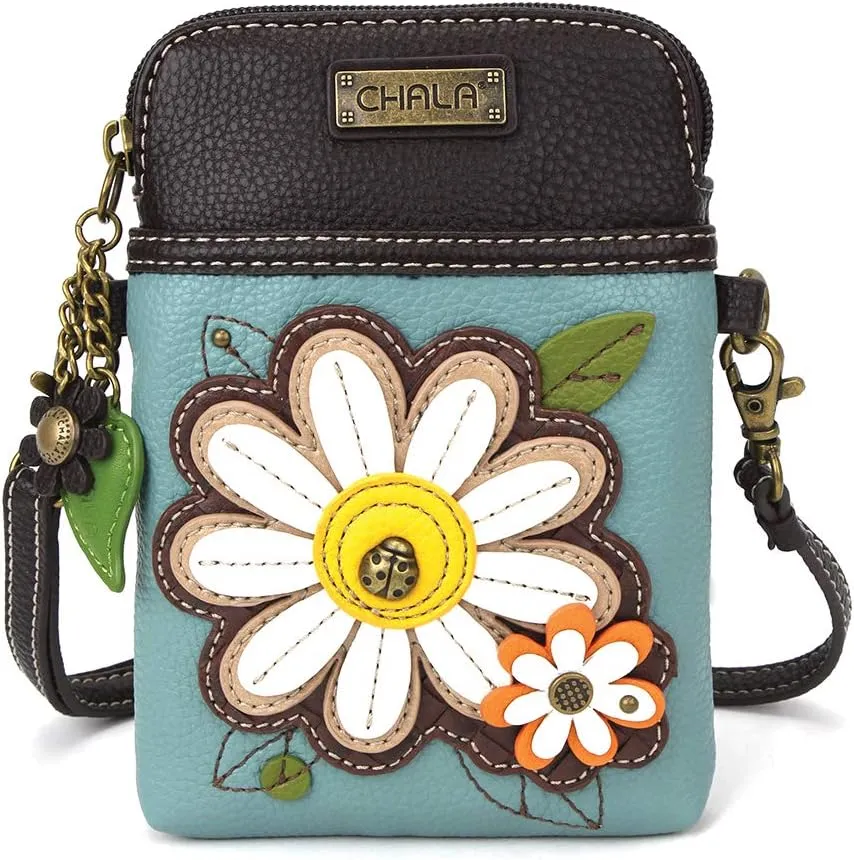 CHALA Cell Phone Crossbody Purse-Women PU Leather/Canvas Multicolor Handbag with Adjustable Strap