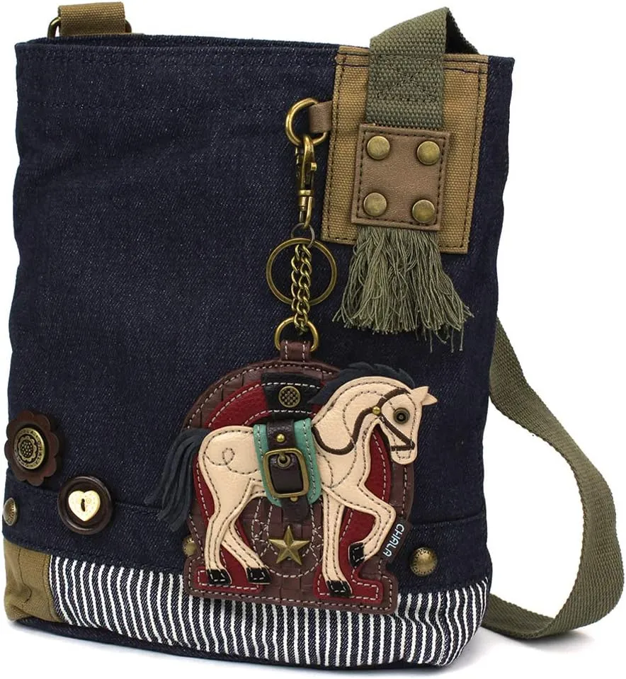 Chala Patch Cross-Body Women Handbag, Blue Denim Canvas Messenger Bag