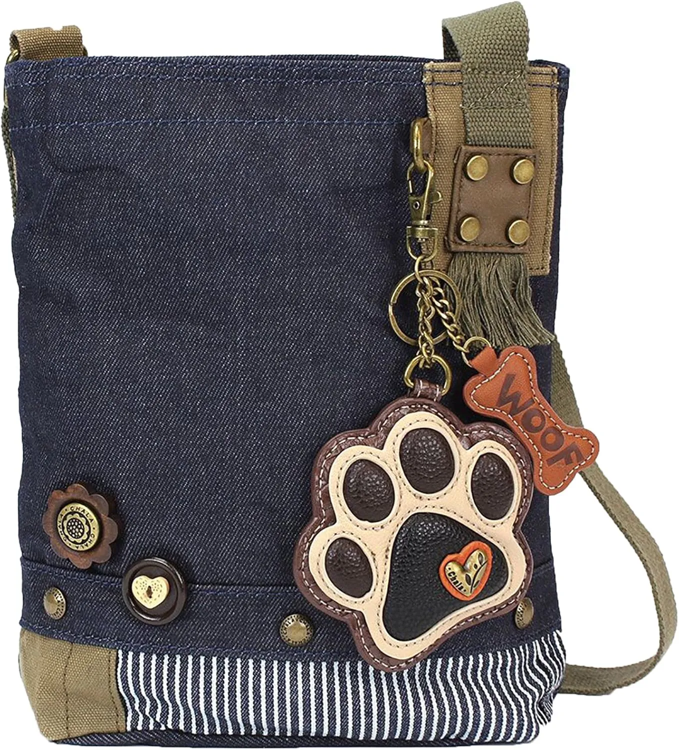 Chala Patch Cross-Body Women Handbag, Blue Denim Canvas Messenger Bag