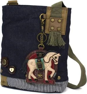 Chala Patch Cross-Body Women Handbag, Blue Denim Canvas Messenger Bag