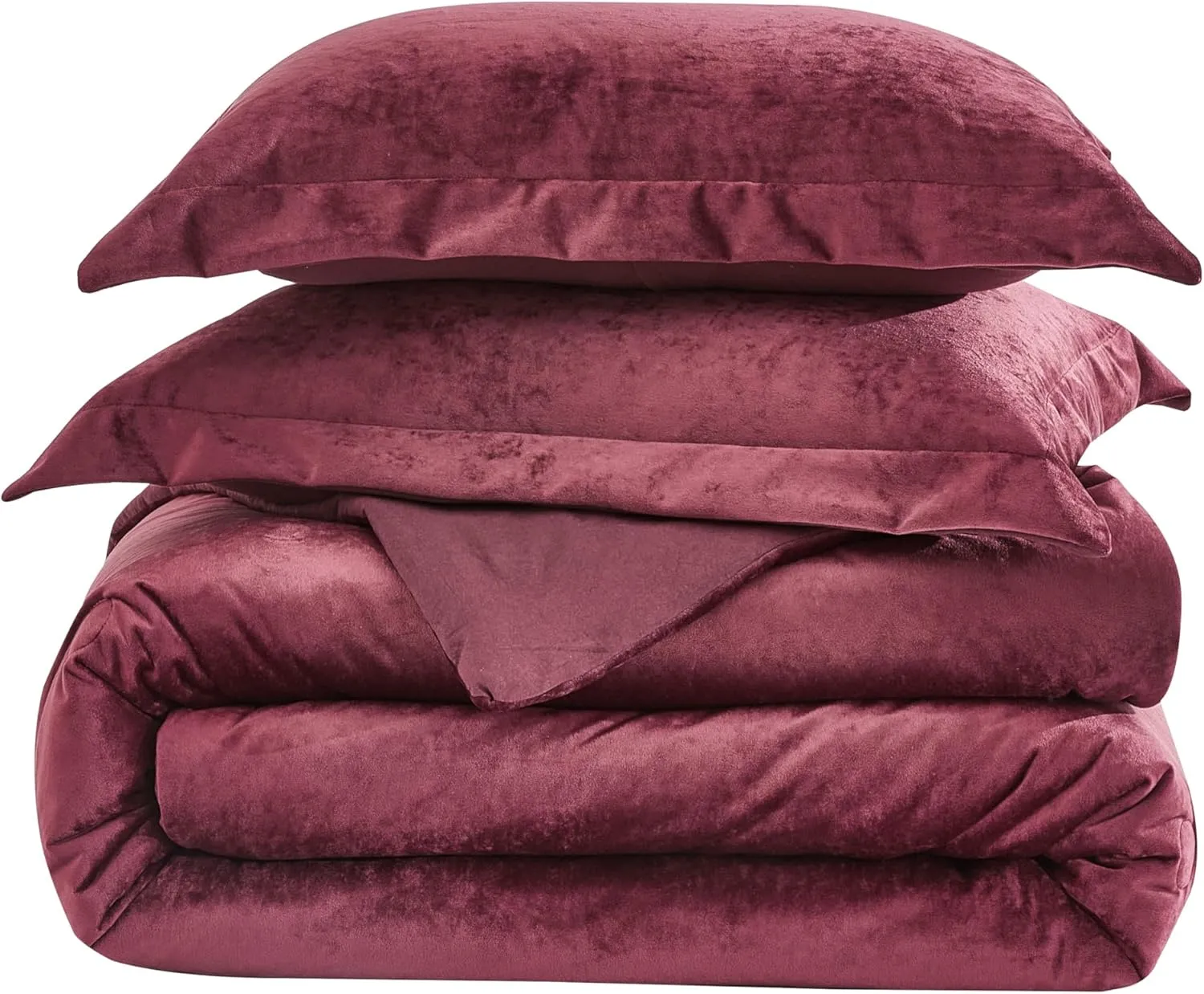 Chezmoi Collection Lux 3-Piece Burgundy Velvet Comforter Set Queen Size, All Season Lush Plush Velvet Bedding Set with Soft Washed Microfiber Reverse
