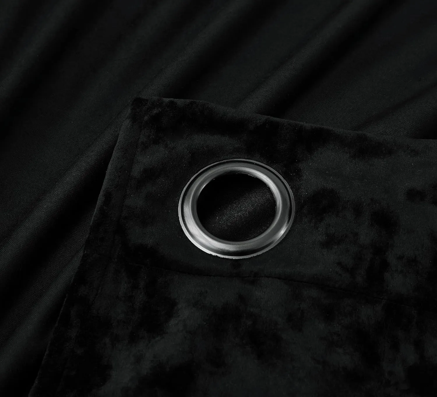 Chezmoi Collection Lux Black Crushed Velvet Curtains, 2 Panel Set, Room Darkening Distressed Velvet Grommet Top Curtain, 50" W x 96" L for Living Room Bedroom Window Drapes