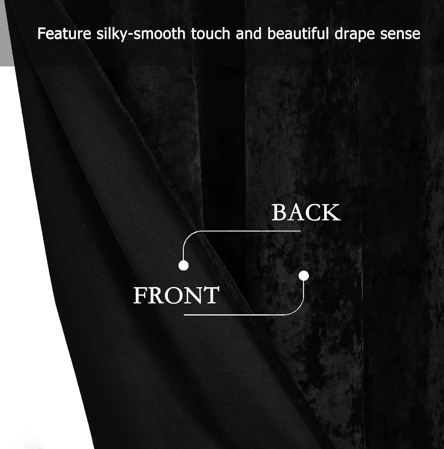 Chezmoi Collection Lux Black Crushed Velvet Curtains, 2 Panel Set, Room Darkening Distressed Velvet Grommet Top Curtain, 50" W x 96" L for Living Room Bedroom Window Drapes