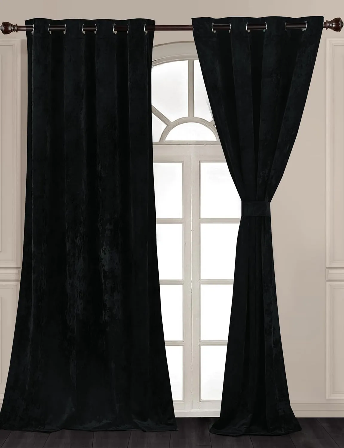 Chezmoi Collection Lux Black Crushed Velvet Curtains, 2 Panel Set, Room Darkening Distressed Velvet Grommet Top Curtain, 50" W x 96" L for Living Room Bedroom Window Drapes