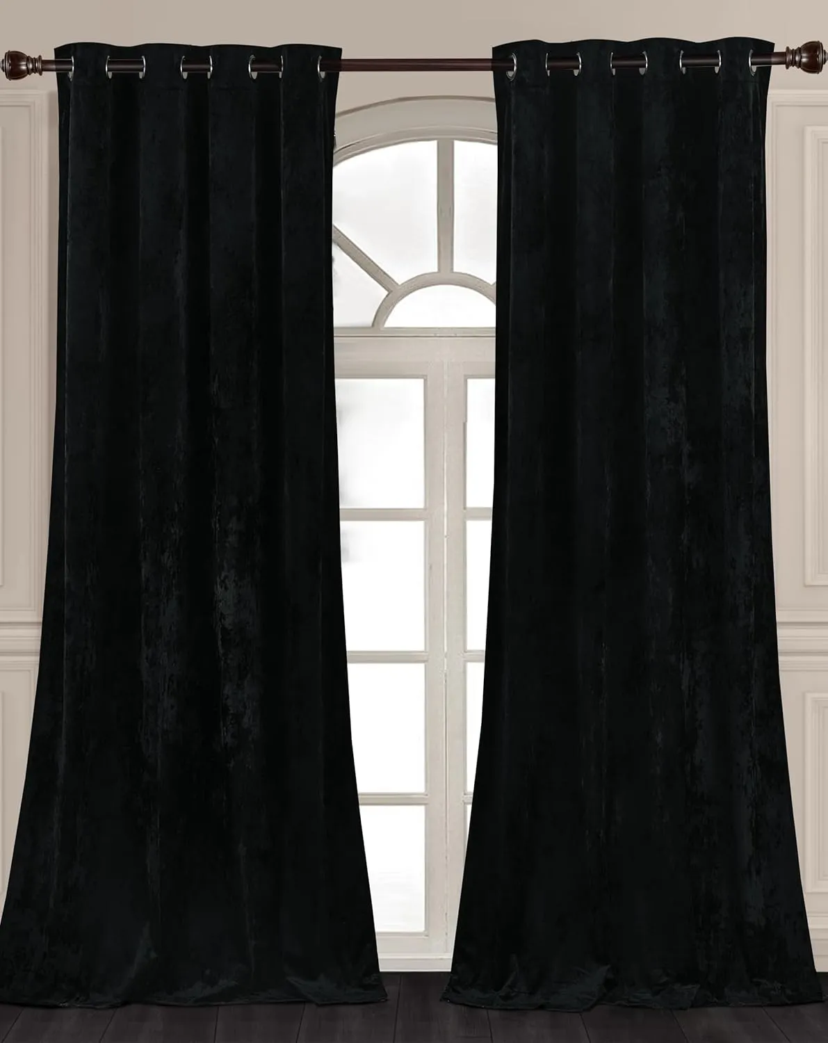 Chezmoi Collection Lux Black Crushed Velvet Curtains, 2 Panel Set, Room Darkening Distressed Velvet Grommet Top Curtain, 50" W x 96" L for Living Room Bedroom Window Drapes