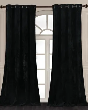 Chezmoi Collection Lux Black Crushed Velvet Curtains, 2 Panel Set, Room Darkening Distressed Velvet Grommet Top Curtain, 50" W x 96" L for Living Room Bedroom Window Drapes