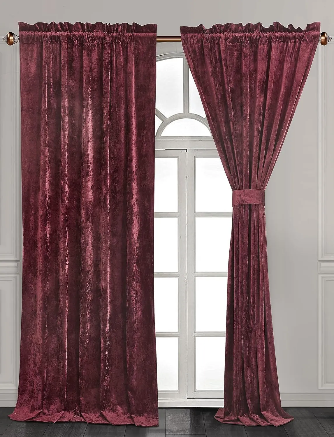 Chezmoi Collection Lux Burgundy Crushed Velvet Curtains 2 Panel Set - 84 inches Long Room Darkening Luxury Distressed Velvet Rod Pocket Window Drapes for Living Room Bedroom 50" W x 84" L