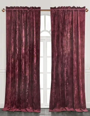 Chezmoi Collection Lux Burgundy Crushed Velvet Curtains 2 Panel Set - 84 inches Long Room Darkening Luxury Distressed Velvet Rod Pocket Window Drapes for Living Room Bedroom 50" W x 84" L