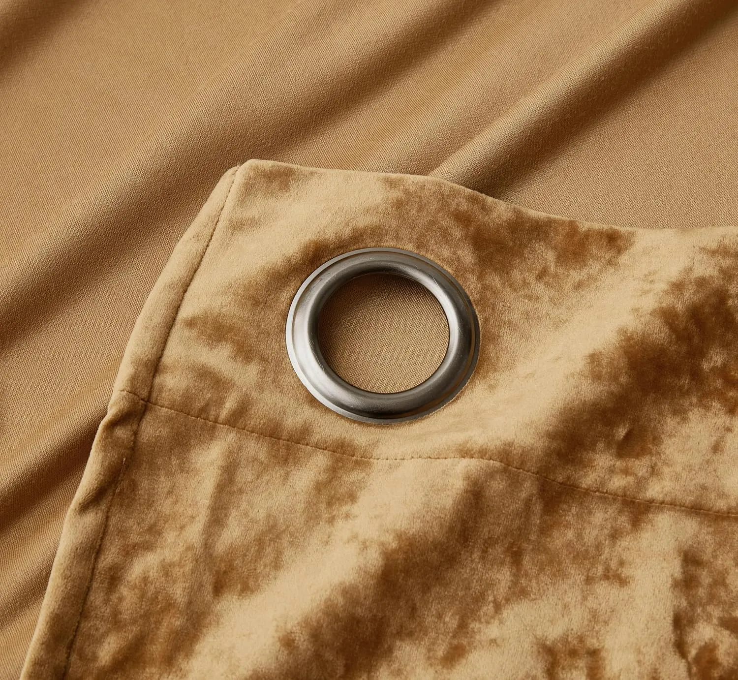 Chezmoi Collection Lux Caramel Gold Crushed Velvet Curtains, 2 Panel Set, Room Darkening Distressed Velvet Grommet Top Curtain, 50" W x 96" L for Living Room Bedroom Window Drapes