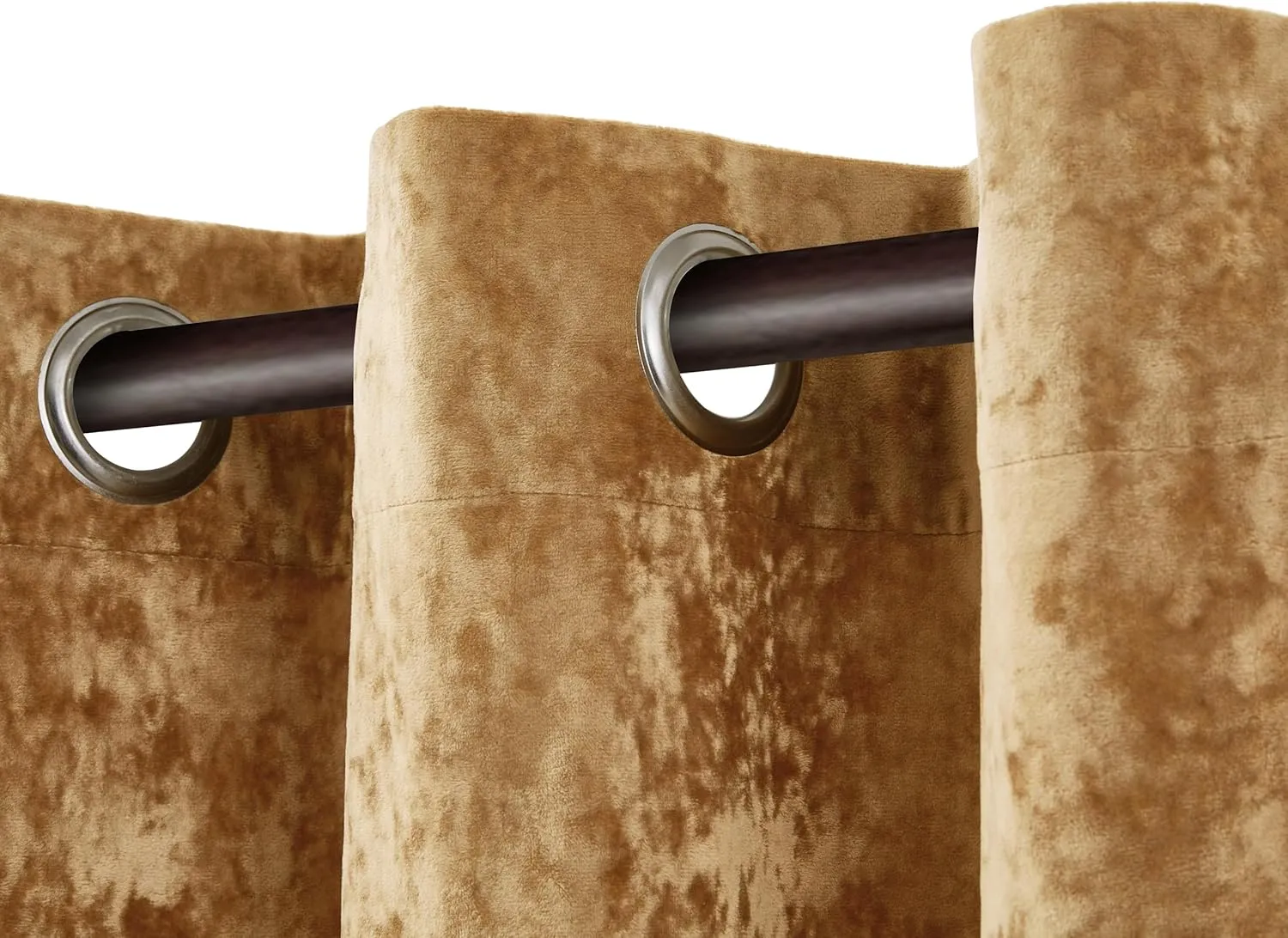 Chezmoi Collection Lux Caramel Gold Crushed Velvet Curtains, 2 Panel Set, Room Darkening Distressed Velvet Grommet Top Curtain, 50" W x 96" L for Living Room Bedroom Window Drapes