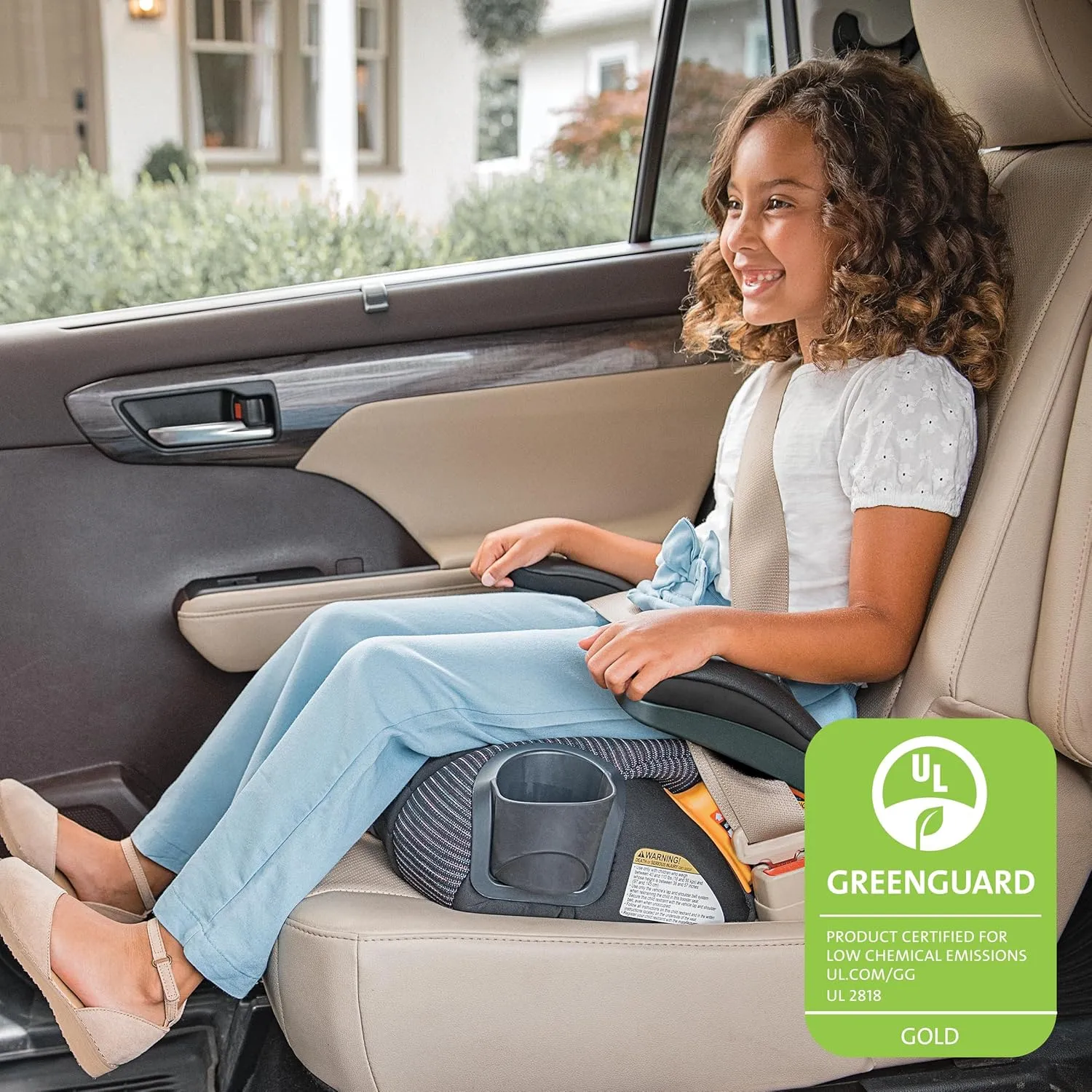 Chicco GoFit ClearTex Plus Backless Booster Car Seat, Latch Attachment, Quick-Release Latch Removal, Portable Car Booster Seat for Children at Least 4 Years Old and 40-110 lbs | Sunset/Purple