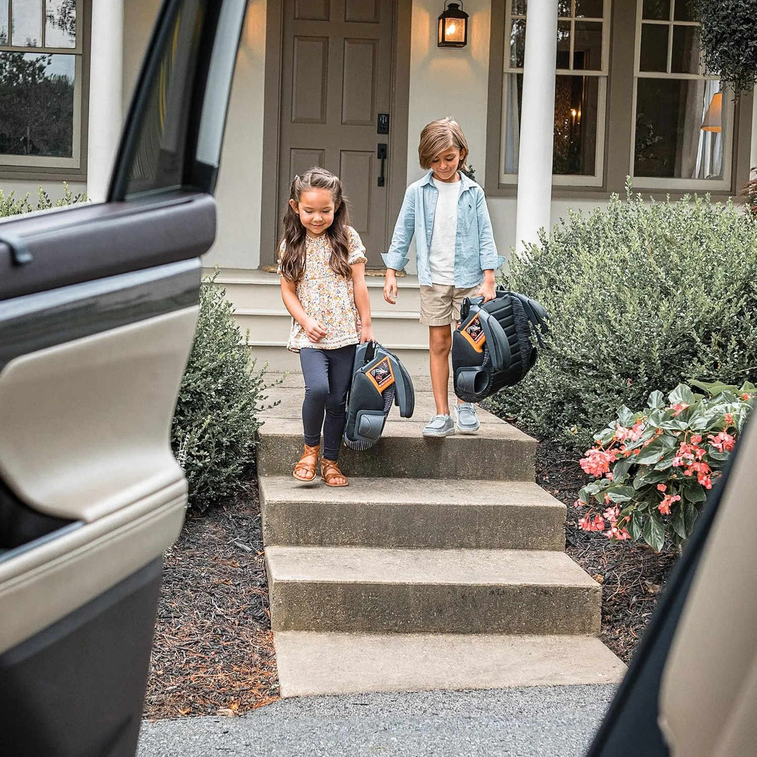 Chicco GoFit ClearTex Plus Backless Booster Car Seat, Latch Attachment, Quick-Release Latch Removal, Portable Car Booster Seat for Children at Least 4 Years Old and 40-110 lbs | Sunset/Purple