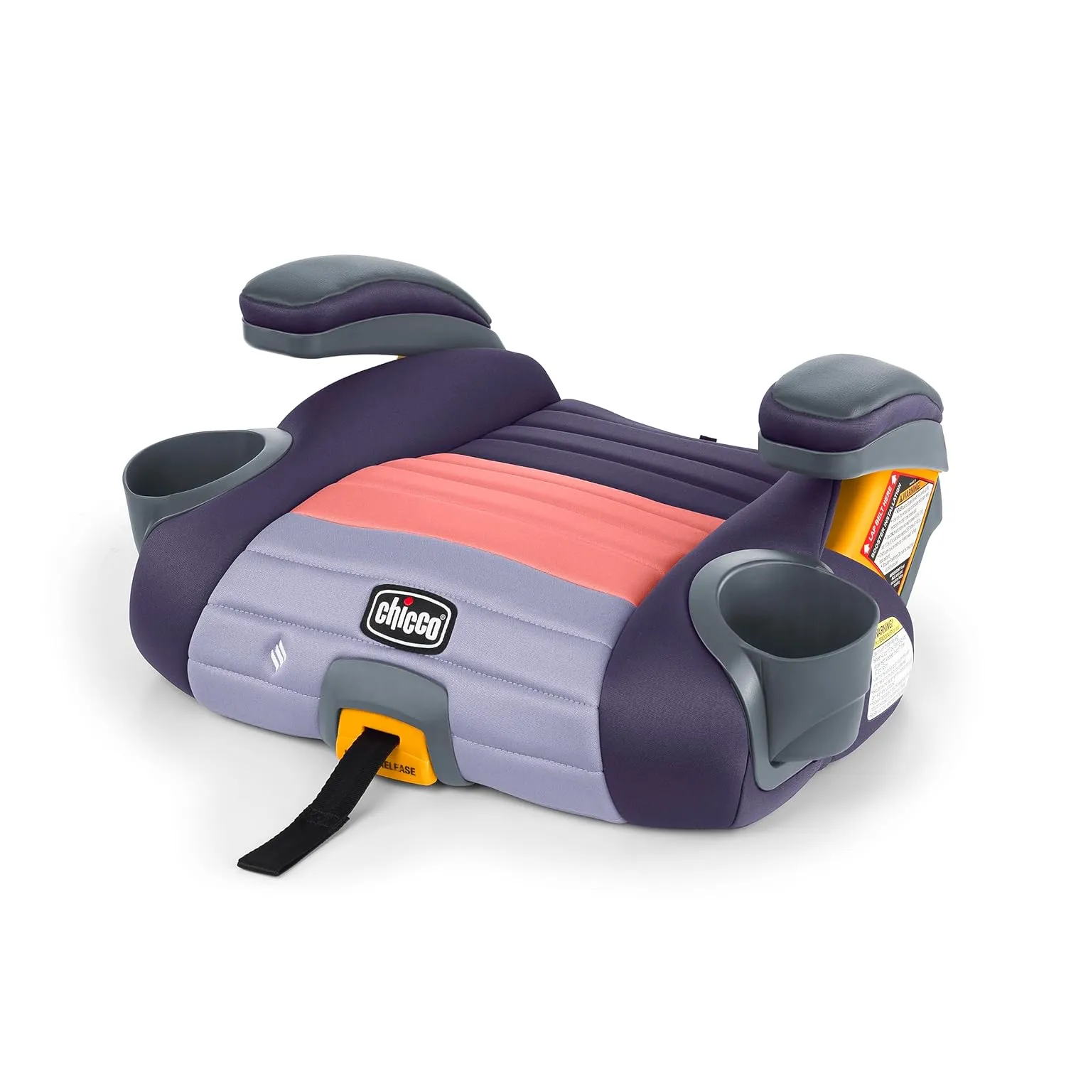 Chicco GoFit ClearTex Plus Backless Booster Car Seat, Latch Attachment, Quick-Release Latch Removal, Portable Car Booster Seat for Children at Least 4 Years Old and 40-110 lbs | Sunset/Purple