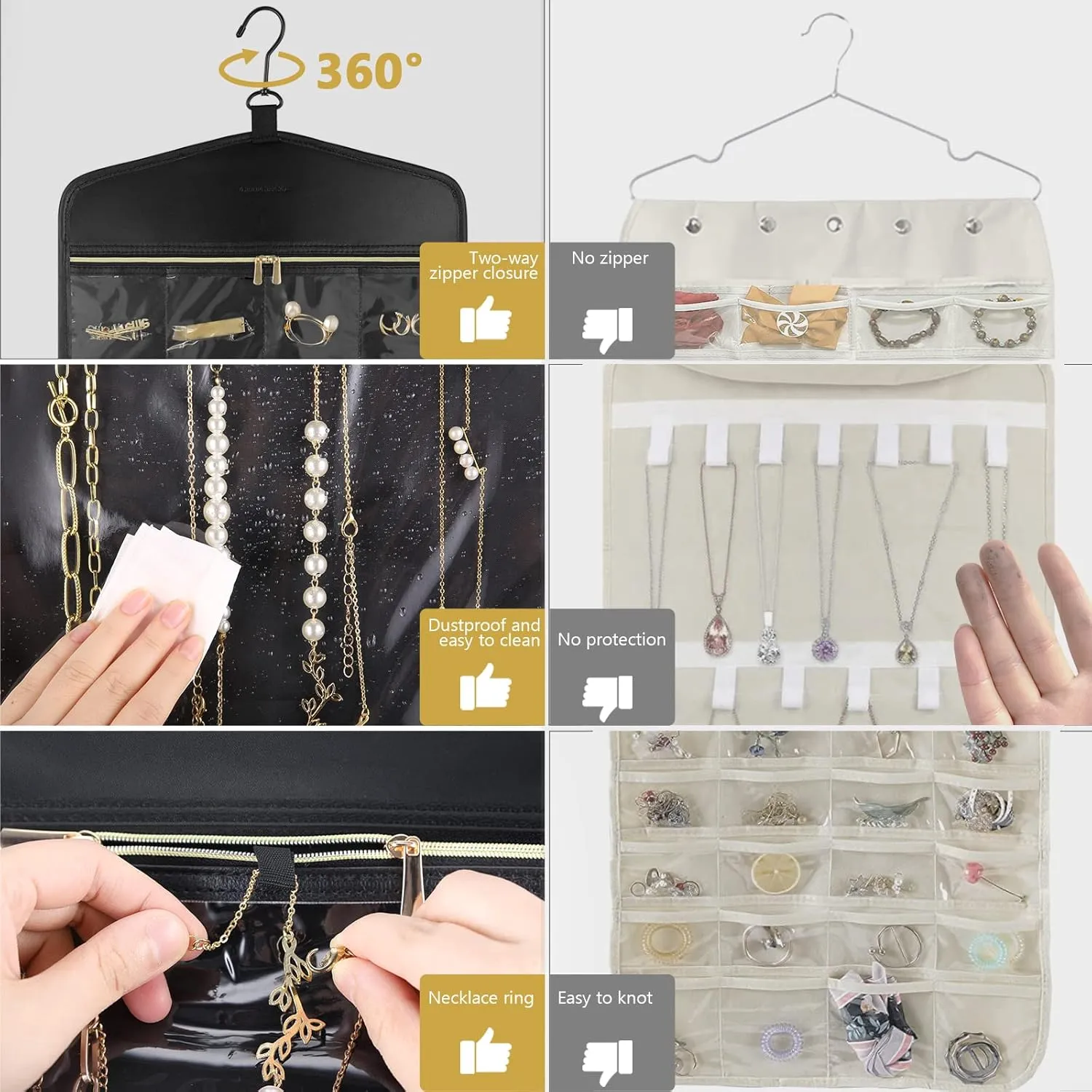 CHICECO Travel Jewelry Holder Organizer,Hanging Jewelry Organizer Storage with Zippered Pockets for Cloest,Wall,Door,Jewelry Holder for Earrings, Necklaces