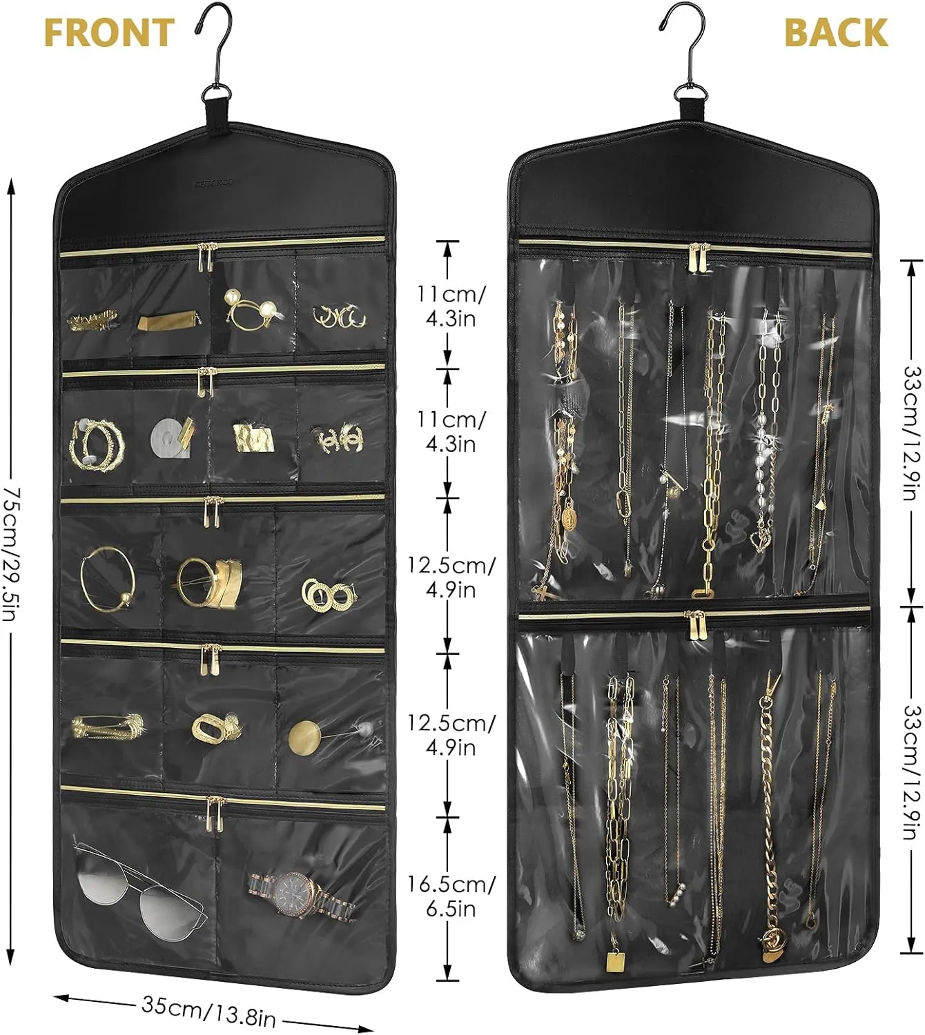CHICECO Travel Jewelry Holder Organizer,Hanging Jewelry Organizer Storage with Zippered Pockets for Cloest,Wall,Door,Jewelry Holder for Earrings, Necklaces