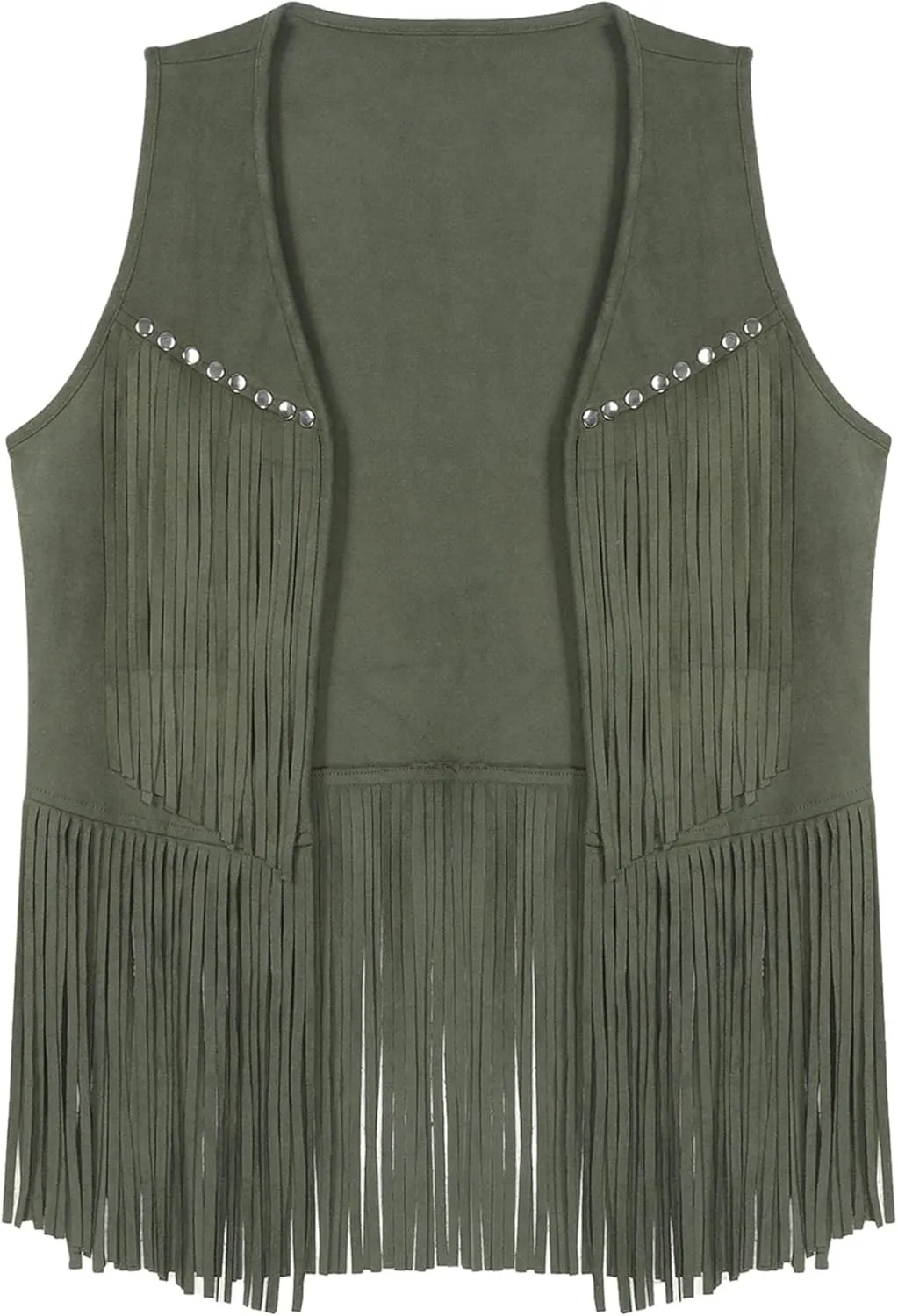 CHICTRY Mens Faux Suede Tassel Vest Fashion Rivets Fringe Waistcoat Open Front Sleeveless Jacket Western Cowboy Vest