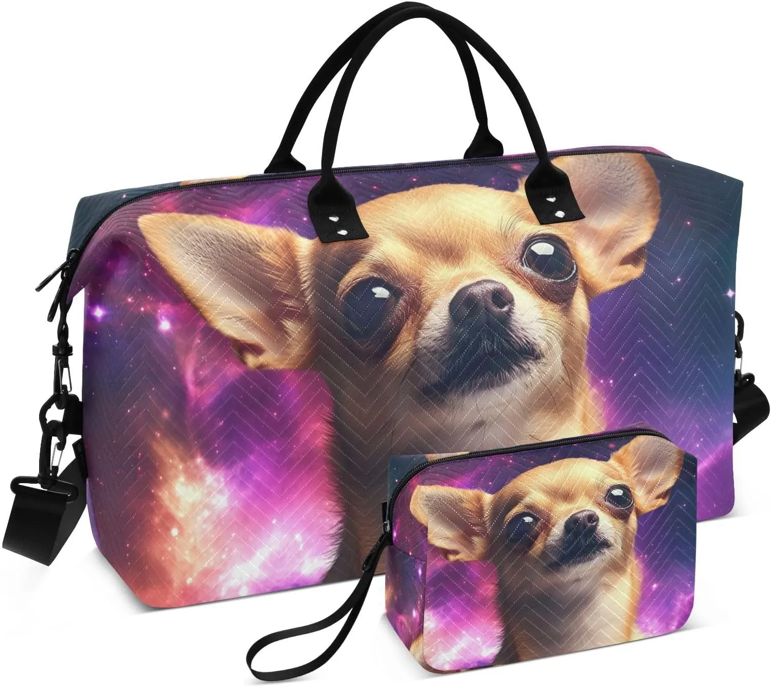 Chihuahua Portrait Galaxy Duffel Bag for Traveling, Travel Bag Gym Bag, with Multiple Interior Pockets Shoulder Weekender Bag for Women Men with Toiletry Bag 20.5L x 7.9W x 13.8H