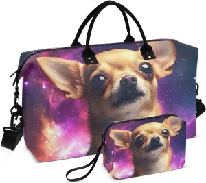 Chihuahua Portrait Galaxy Duffel Bag for Traveling, Travel Bag Gym Bag, with Multiple Interior Pockets Shoulder Weekender Bag for Women Men with Toiletry Bag 20.5L x 7.9W x 13.8H