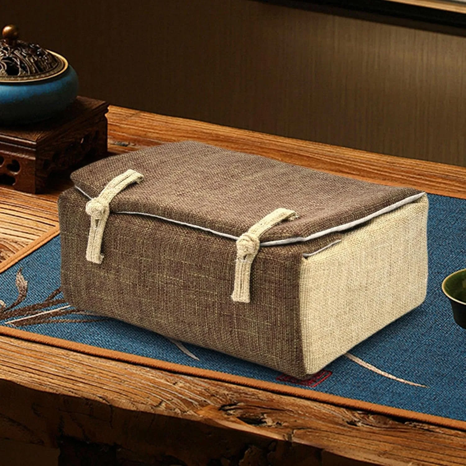 Chinese Kung Fu Teaware Bag Button Design Pot Cups Tea Set Organizer Travel Teapot Teacup Carrying Bag for Travel Teaware, Light Coffee