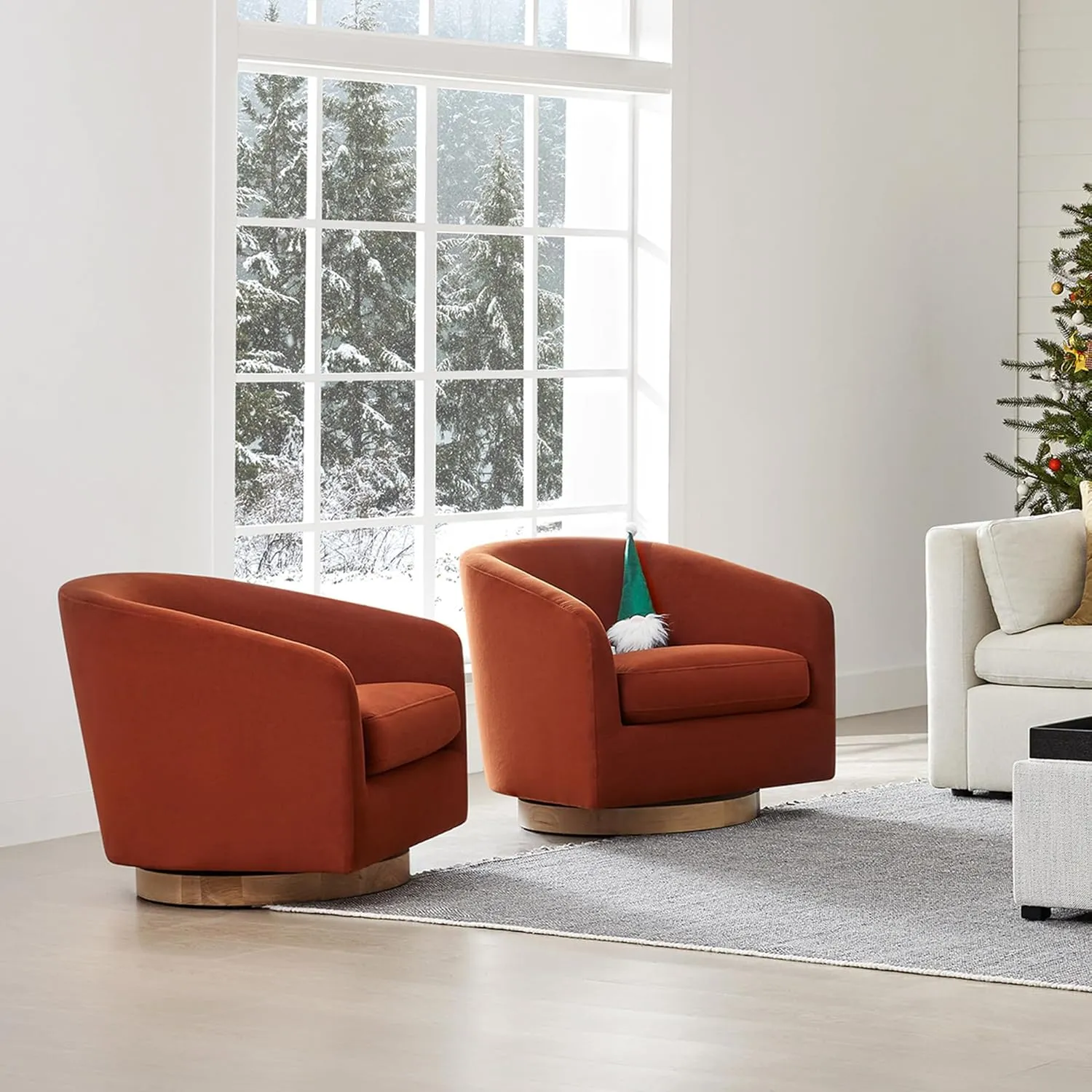 CHITA Swivel Accent Chair, FSC Certified Upholstered Velvet Barrel Chair for Living Room, Fully Assembled, Burnt Orange