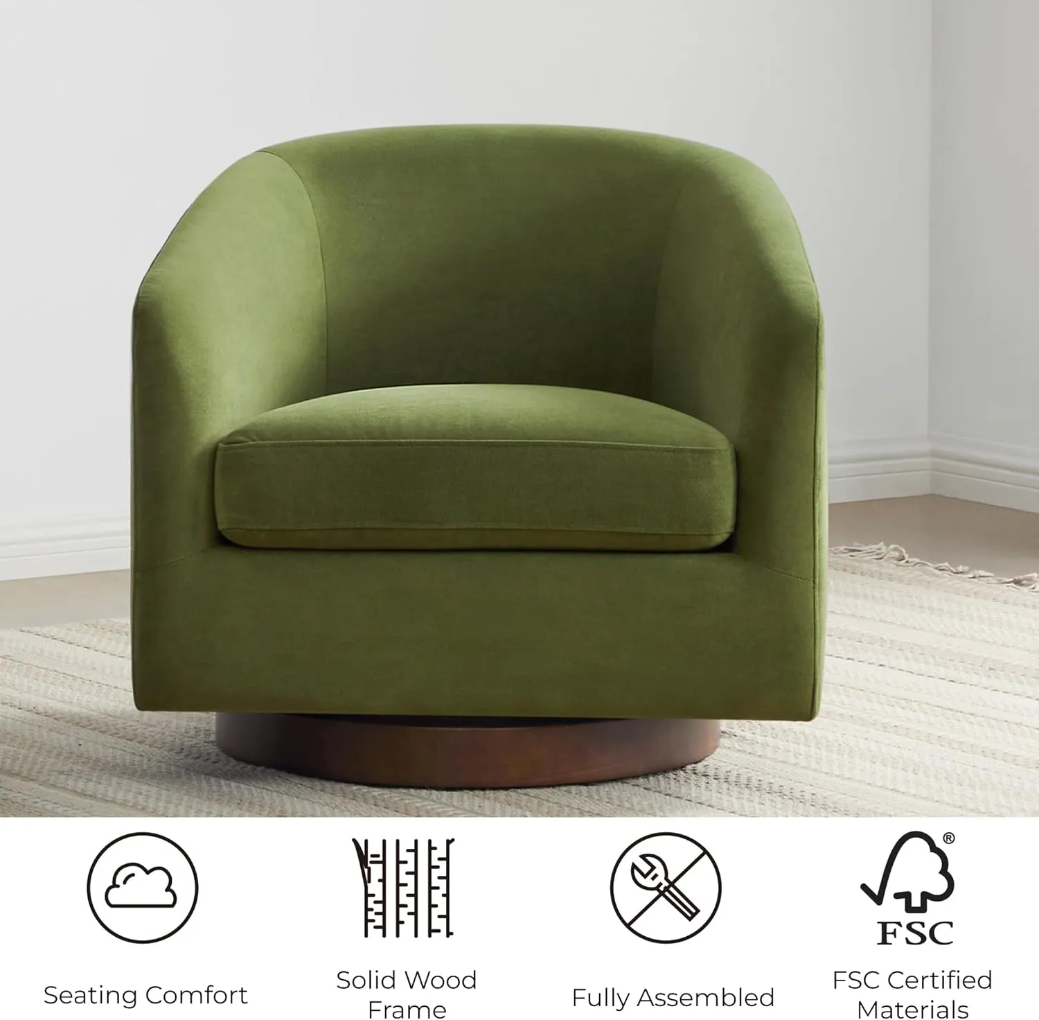 CHITA Swivel Accent Chair, FSC Certified Upholstered Velvet Barrel Chair for Living Room Set of 2, Fully Assembled, Forest Green
