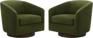 CHITA Swivel Accent Chair, FSC Certified Upholstered Velvet Barrel Chair for Living Room Set of 2, Fully Assembled, Forest Green