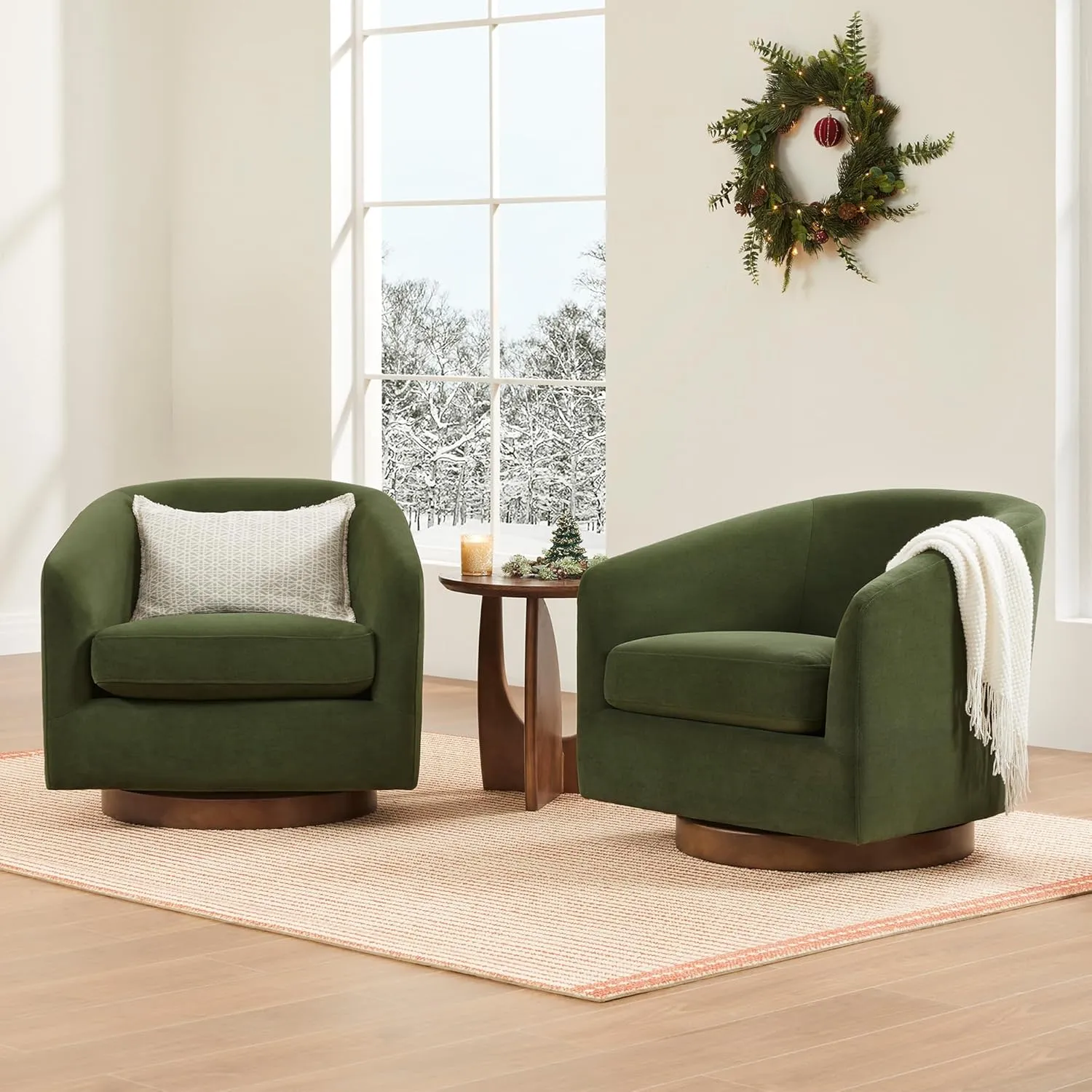 CHITA Swivel Accent Chair, FSC Certified Upholstered Velvet Barrel Chair for Living Room Set of 2, Fully Assembled, Forest Green