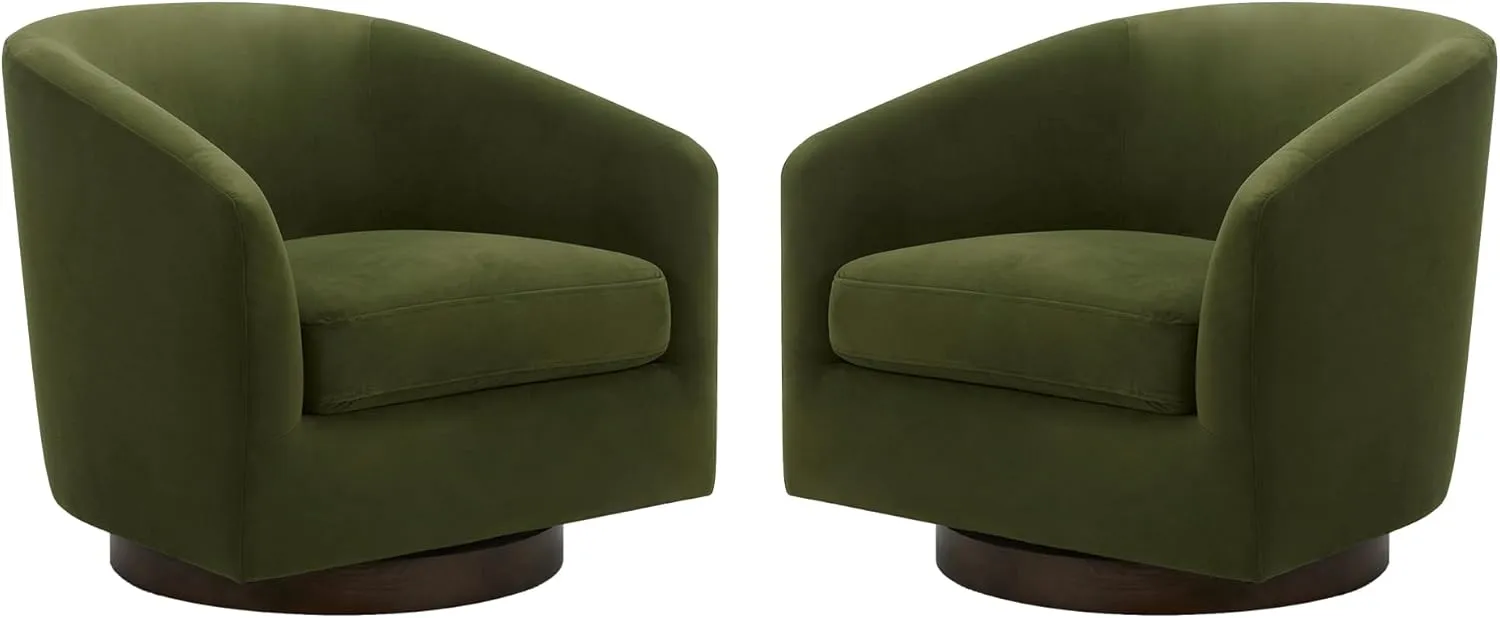 CHITA Swivel Accent Chair, FSC Certified Upholstered Velvet Barrel Chair for Living Room Set of 2, Fully Assembled, Forest Green