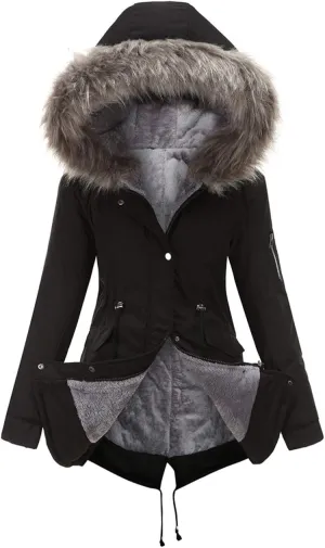 chouyatou Women's Winter Sherpa Lined Faux Fur Hooded Mid Long Safari Parka Coat