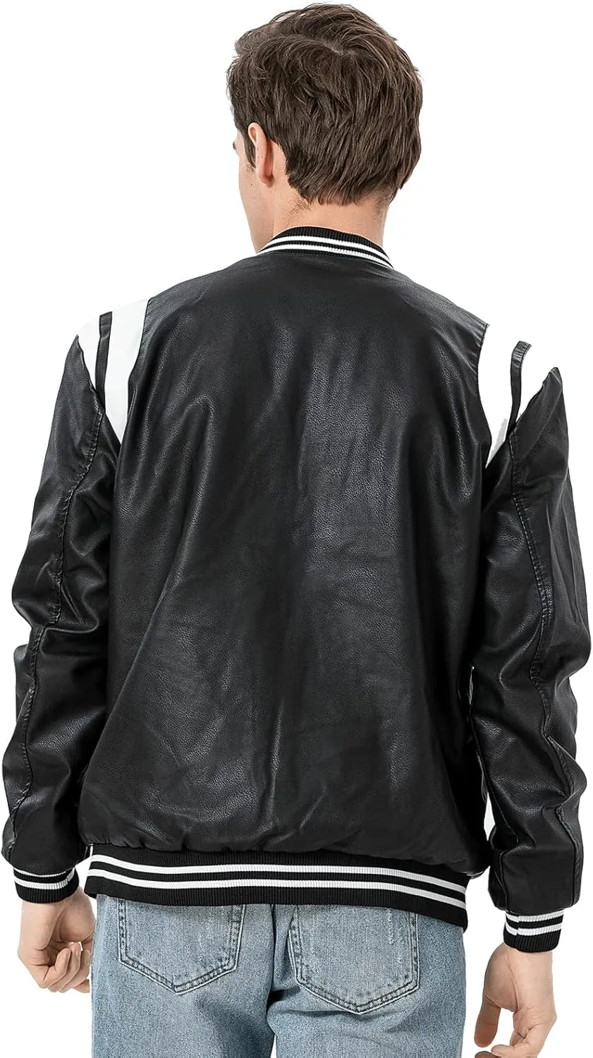 chuida Mens Stand Collar leather jacket Motorcycle Lightweight leather jacket men Faux Leather Bomber Casual Outwear