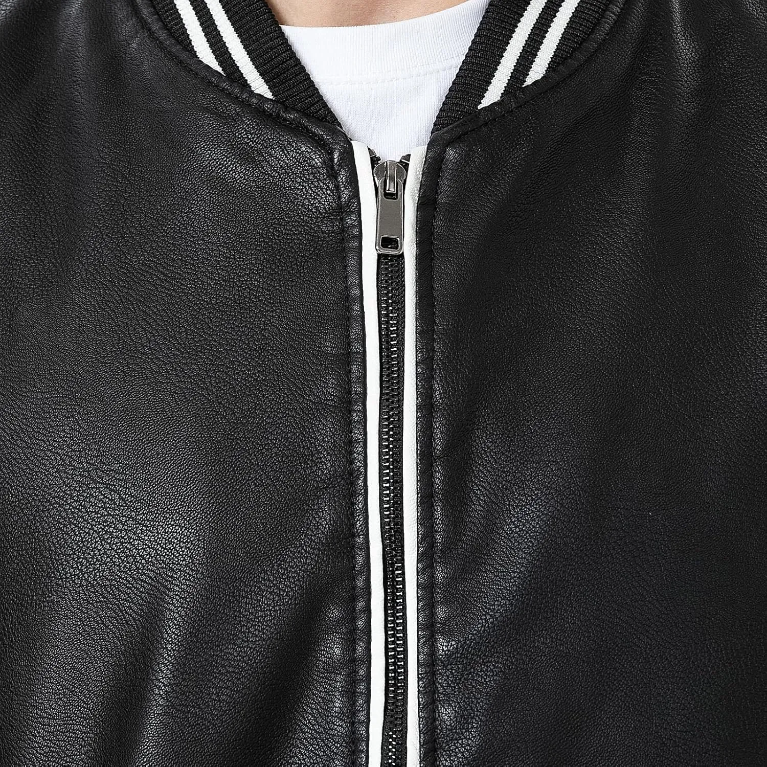 chuida Mens Stand Collar leather jacket Motorcycle Lightweight leather jacket men Faux Leather Bomber Casual Outwear