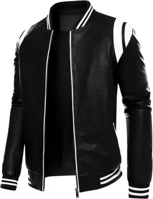 chuida Mens Stand Collar leather jacket Motorcycle Lightweight leather jacket men Faux Leather Bomber Casual Outwear