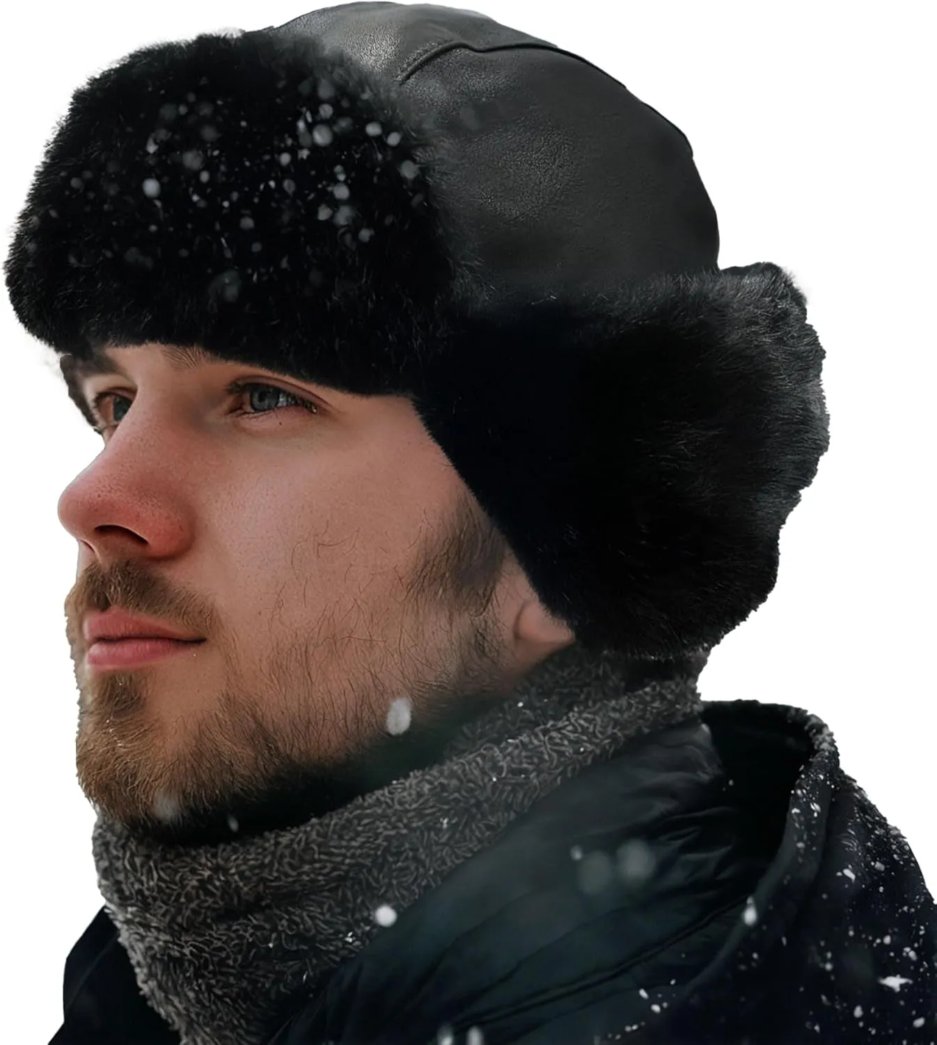 Clakllie Unisex Trapper Winter Hat Waterproof Leather Eskimo Hats Russian Ushanka Caps Trooper Aviator Cap with Earflaps