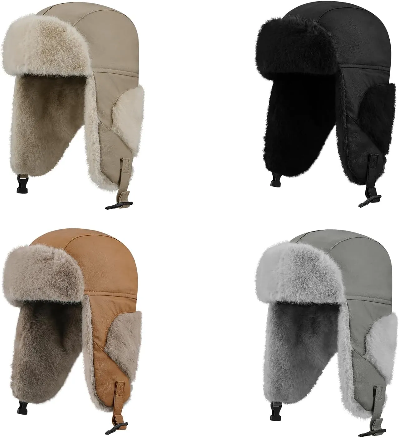 Clakllie Unisex Trapper Winter Hat Waterproof Leather Eskimo Hats Russian Ushanka Caps Trooper Aviator Cap with Earflaps