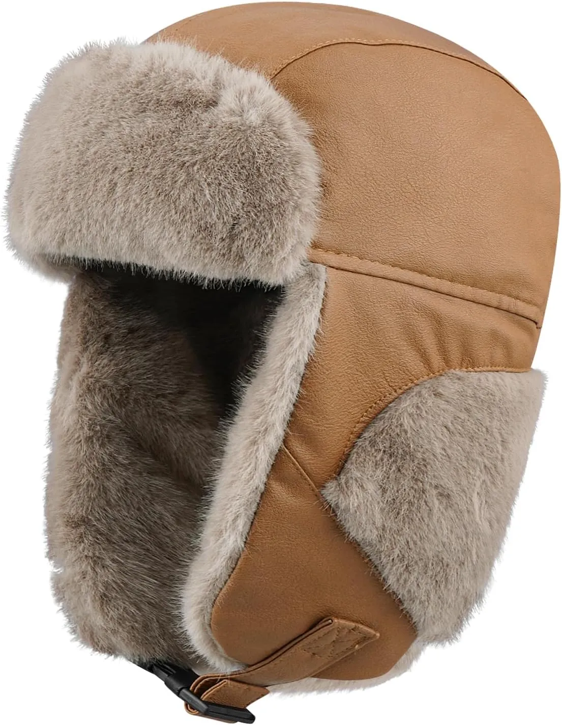 Clakllie Unisex Trapper Winter Hat Waterproof Leather Eskimo Hats Russian Ushanka Caps Trooper Aviator Cap with Earflaps