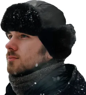 Clakllie Unisex Trapper Winter Hat Waterproof Leather Eskimo Hats Russian Ushanka Caps Trooper Aviator Cap with Earflaps