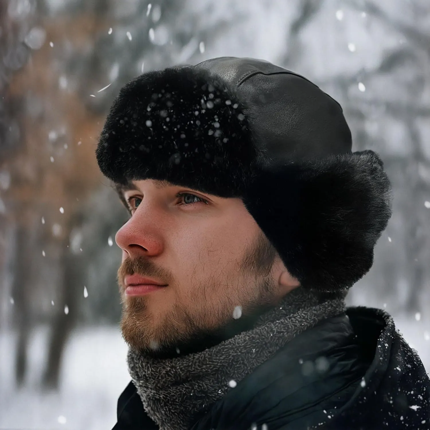 Clakllie Unisex Trapper Winter Hat Waterproof Leather Eskimo Hats Russian Ushanka Caps Trooper Aviator Cap with Earflaps