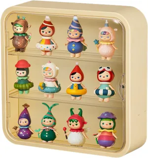 Clear Display Case for Figures, Wall-Mounted Doll Storage Box Cabinet Organizer 3-Layer Acrylic Dustproof Display Cabinet Box for Collectibles Action Figures Pop Mart (Yellow)