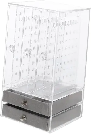 CLISPEED Double Transparent Jewelry Display Case Necklace and Earring Organizer Box for Home Storefront and Trade Shows Durable Jewelry Storage Holder