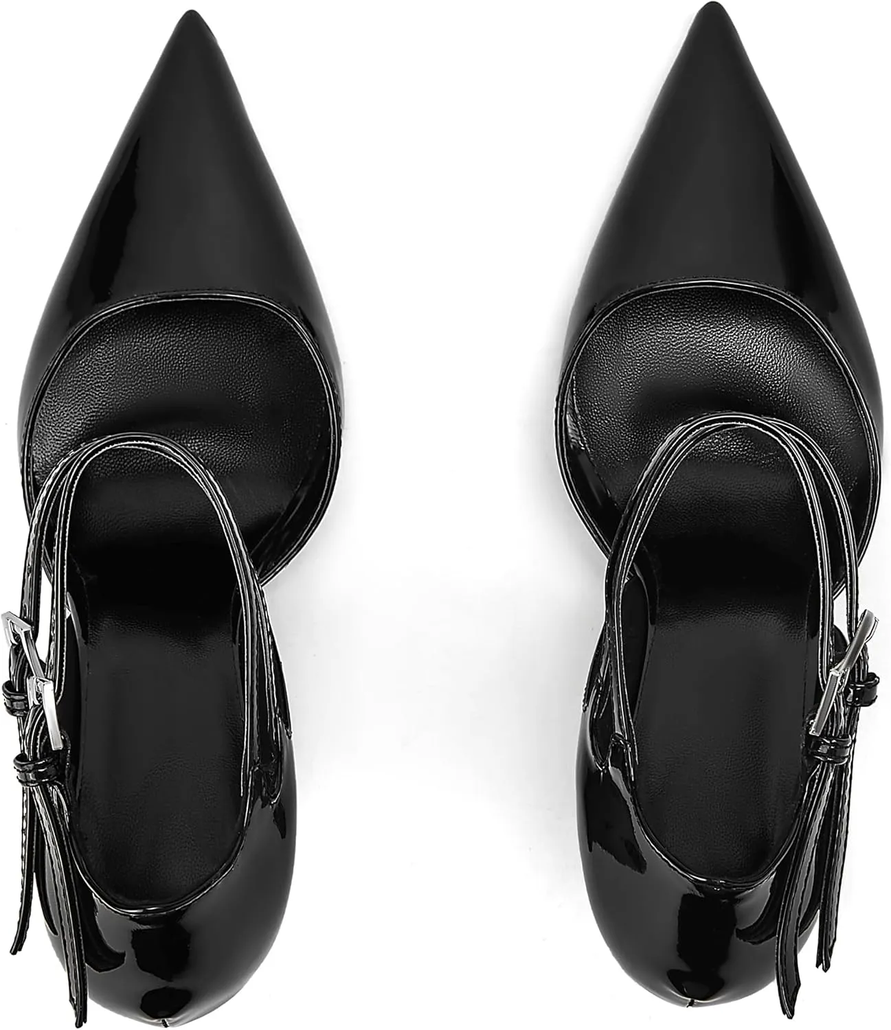 Closed Pointed Toe Wedge High Heels Pumps for Women Double Ankle Buckle Strap Patent Leather Sandals Fashion Wedding Bride Shoes