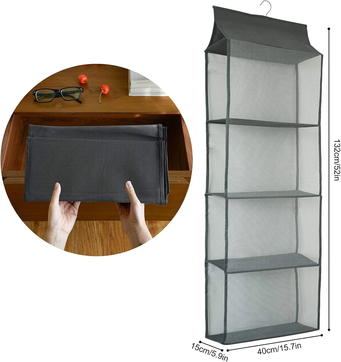 Closet Handbag Purse Holder, Space Saving Hanging Handbag Storage Tote Bag Organizer Holder with 4 Large Heavy-Duty Mesh Shelves for Wardrobe Closet(Pack of 2 Gray)
